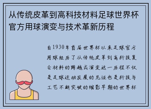 从传统皮革到高科技材料足球世界杯官方用球演变与技术革新历程 从传统皮革到高科技材料足球世界杯官方用球演变与技术革新历程